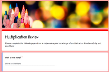 Preview of Distance Learning - Multiplication Review (Google Form)