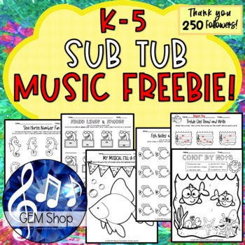 Preview of FREE MUSIC  Activities K-5 Classroom Worksheets Theory Coloring Math SUB TUB