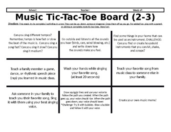 Preview of Distance Learning Music Tic-Tac-Toe Choice Board for 2-3 *Version 1