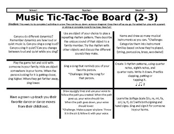 Preview of Distance Learning Music Tic-Tac-Toe Choice Board for 2-3 *Version 2