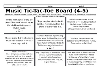 Preview of Distance Learning Music Tic-Tac-Toe Choice Board for 4-5 *Version 2