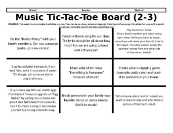 Preview of Distance Learning Music Tic-Tac-Toe Choice Board for 2-3 *Version 3
