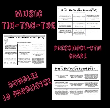 Preview of Distance Learning Music Tic-Tac-Toe Choice Boards BUNDLE Preschool-5th Grade