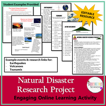 Preview of Distance Learning Natural Disaster Research Project-Fully Editable Google Slides