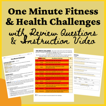 Preview of Distance Learning ONE MINUTE PE and Health CHALLENGES and Questions + Video