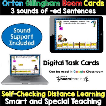 Preview of 3 sounds of ed  Sentences Boom Cards Distance Learning Orton Gillingham