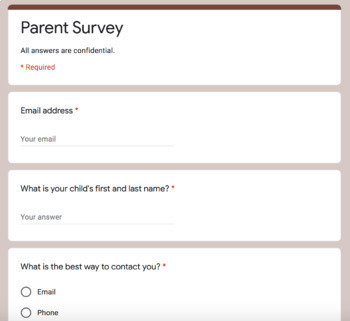Preview of Distance Learning Parent Survey Google Form