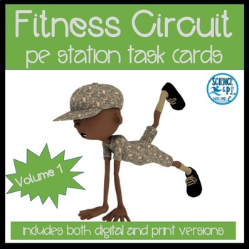 Preview of Elementary PE Station Activity: Fitness Task Cards Vol 1 (Print & Digital)