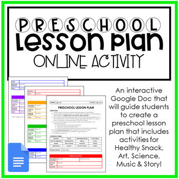 Preview of Distance Learning: Preschool Lesson Plan Activity | Child Development | FCS