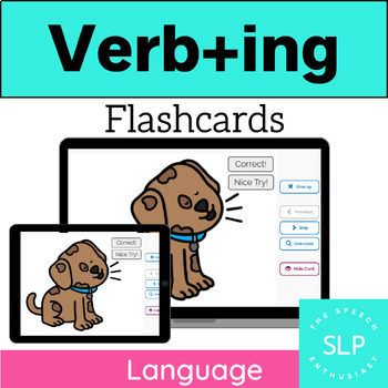 Preview of Verb+ing Present Progressive Verb FLASHCARDS: Boom Learning