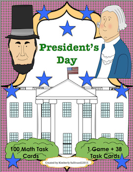 Preview of Distance Learning Presidents Day Math Task Cards!  Common Core and Game