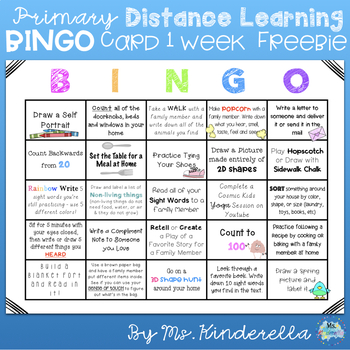 Distance Learning Primary Bingo Board for Home by Ms Kinderella | TpT