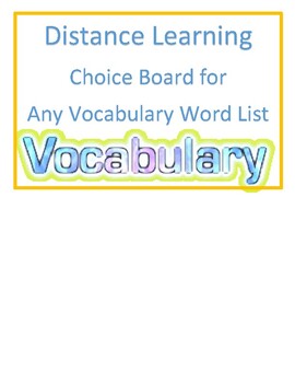 Preview of Distance Learning Project Choice Board for any Vocabulary Word List