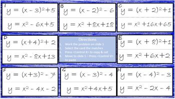 Distance Learning Quadratic Equations Rewriting From Standard To Vertex Form