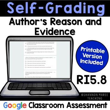 Preview of RI5.8 Author's Reasons and Evidence Quiz: Self-Grading [DIGITAL + PRINTABLE]