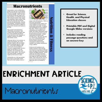 Preview of Biology Warm Ups: Macronutrients Article (Google Slides and PDF)