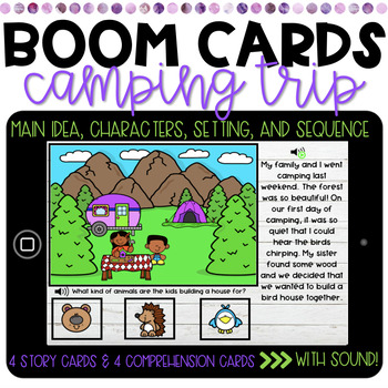 Preview of Distance Learning | Reading Comprehension BOOM CARDS | Camping Trip