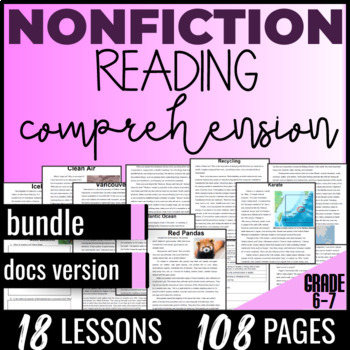 Preview of Nonfiction Reading Comprehension Passages and Questions Bundle 6th 7th Grade