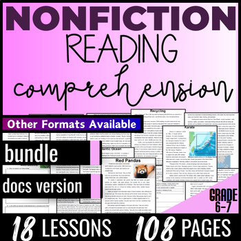 Preview of Nonfiction Reading Comprehension Passages and Questions Bundle 6th 7th Grade