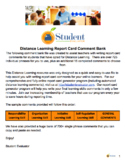Distance Learning Report Card Comment Bank - Sample Commen