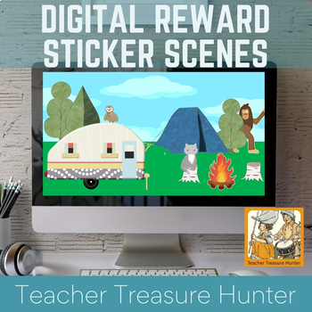 Preview of Distance Learning Reward Sticker Scenes - Classroom Pets Go Camping add-on