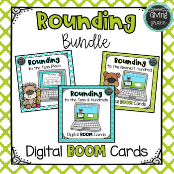 Preview of Distance Learning Rounding to the Nearest Ten and Hundred Boom Cards BUNDLE