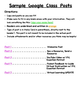 Preview of Distance Learning Sample Google Classroom Posts