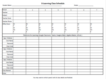 Preview of Distance Learning Schedule Organizer