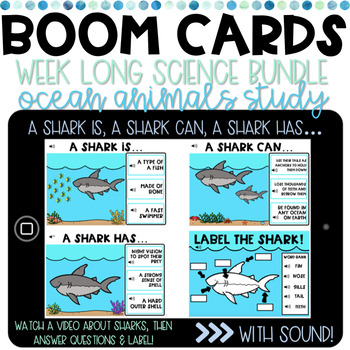 Preview of Distance Learning | Science BOOM CARDS | Week Long Ocean Animal Study