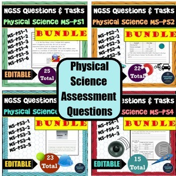 Preview of Science NGSS Assessment Tasks and Test Questions BUNDLE of MS-PS Physical
