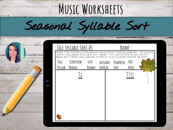 Preview of Seasonal Syllable Sorts | Digital & Printable Music Rhythm Worksheets