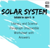 Distance Learning Solar System Paragraph Match-up with Answers