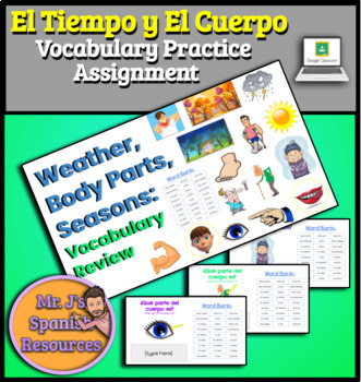 Preview of Distance Learning Spanish 1 Weather, Body Parts, Seasons - Google Slides