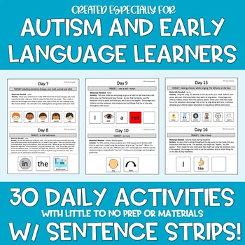 Preview of Speech Language Therapy 30 DAILY ACTIVITIES w/ Sentence Strips Autism Visuals