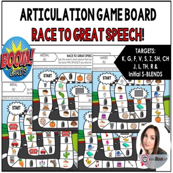 Preview of Distance Learning Speech Therapy Boom Cards Articulation Board Game- RACE CARS!