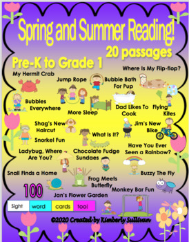 Preview of Sight Words Spring Summer reading comprehension passages and questions