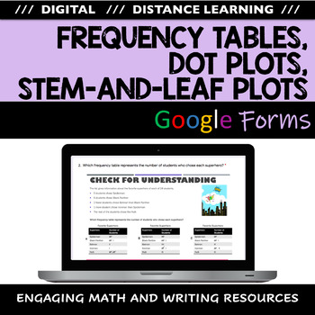 Preview of Distance Learning - Stem and Leaf, Dot Plots, and Frequency Tables Quiz
