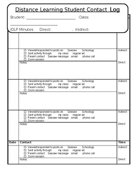 Preview of Distance Learning Student Contact Log for Special Ed