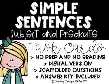Preview of Distance Learning - Subject and Predicate (Simple Sentences) Task Cards