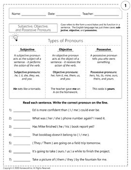 Distance Learning - Subjective, Objective, and Possessive Pronoun