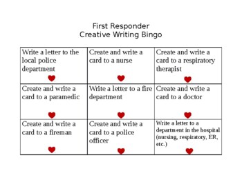 Preview of Distance Learning: Thank a First Responder BINGO Creative Writing Board
