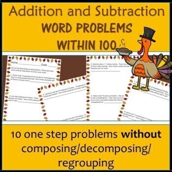 Preview of Distance Learning Thanksgiving Math Activities Word Problems Addition and Subtra