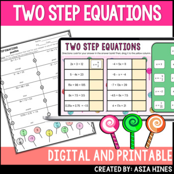 Preview of Two Step Equations Worksheet Digital Activity 7th Grade Math