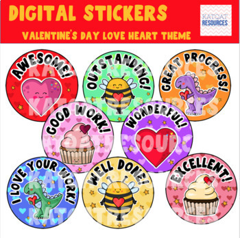 Distance Learning Valentine's Day Love Hearts Digital Stickers Google™  Seesaw™