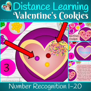 Preview of Distance Learning Valentines Cookie Number Recognition Counting