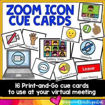 Preview of Distance Learning Virtual Meeting Icon Cue Cards for Zoom or Google Meet