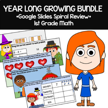 Preview of 1st Grade Math Spiral Review | Google Slides Bundle | The Whole Year | 30% off