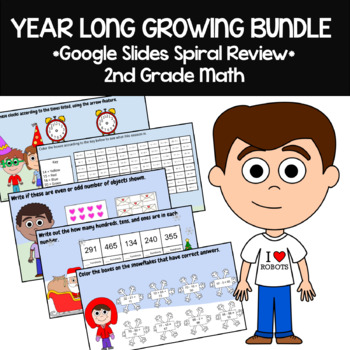 Preview of 2nd Grade Math Spiral Review | Google Slides Bundle | The Whole Year | 30% off