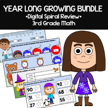 Preview of 3rd Grade Math Spiral Review | Google Slides Bundle | The Whole Year | 30% off