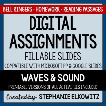 Preview of Waves and Sound Digital Assignments | Distance Learning & Digital Classrooms
